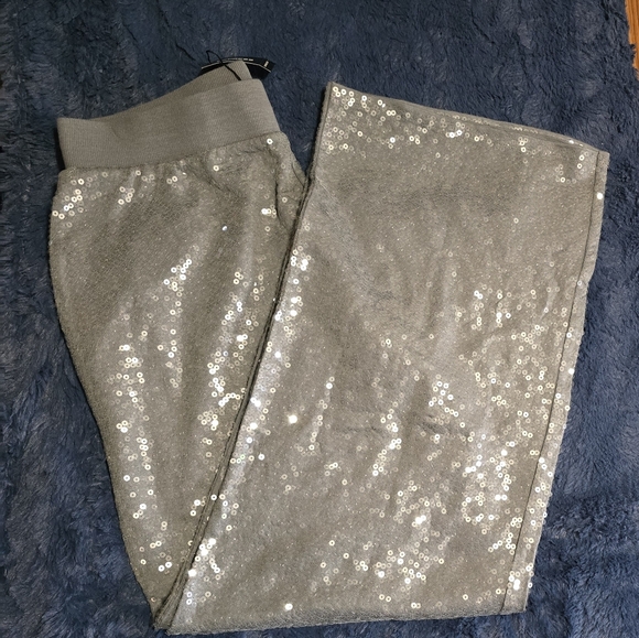 NWT Express High Waist Silver Sequins Wide Leg Pant in Heather Gray | Size M - Picture 11 of 11